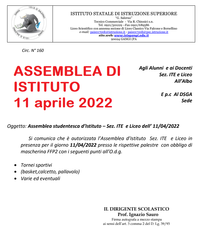 Assemblea dIstituto 11 aprile 2022