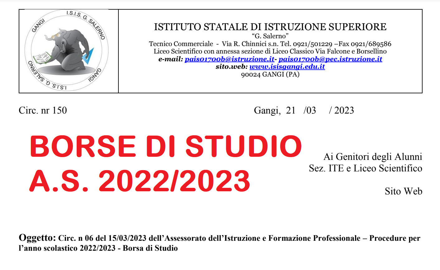 Borse di Studio A.S. 2022 2023