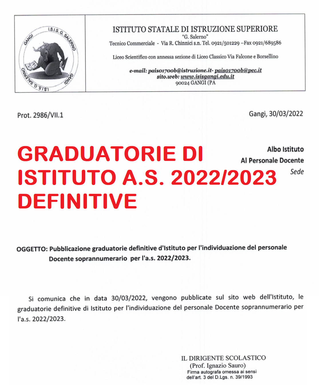 Graduatorie Definitive A.S. 2022 23